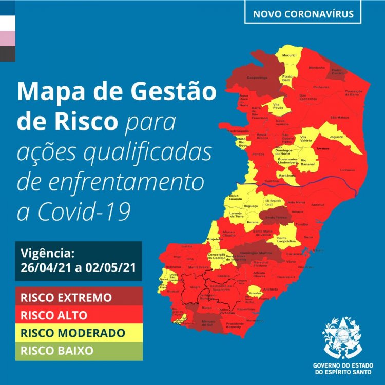 Novo Mapa de Risco do ES tem apenas cinco municípios em risco extremo