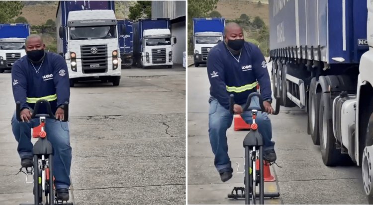 Empresa coloca caminhoneiros no lugar de ciclistas para sentirem a sensação de uma carreta passar quase raspando