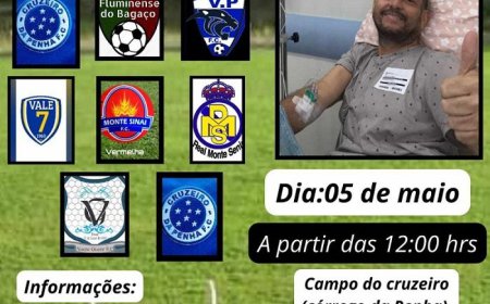 Neste domingo (05), tem torneio beneficente no campo do Cruzeiro do Córrego da Penha