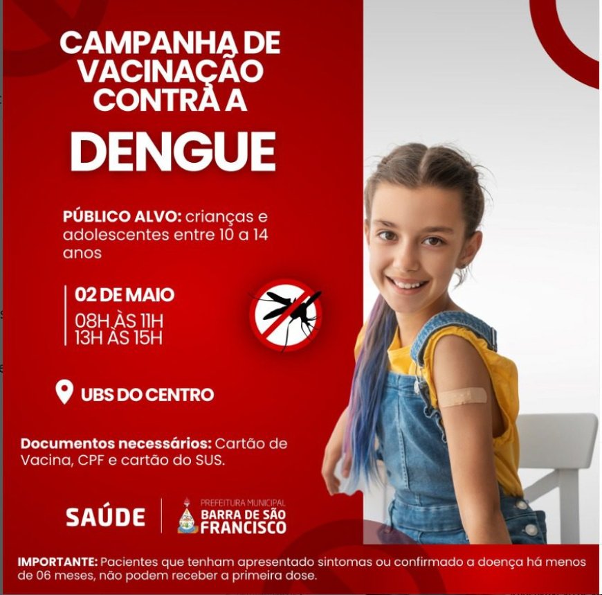 Secretaria de Saúde realiza nova rodada de vacinação contra a dengue para crianças de 10 a 14 anos